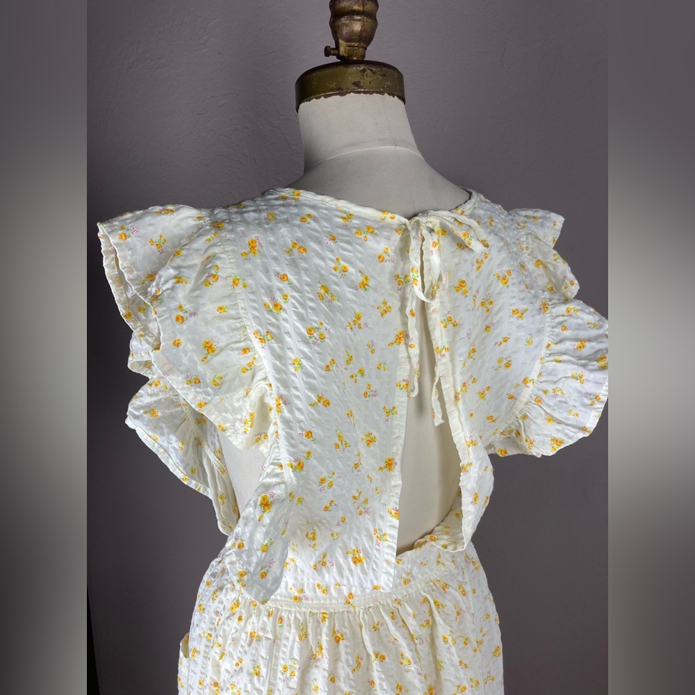 1960s / 1970s Design House Cotton Floral Apron Dress - Vintage Pinafore - Medium - Picture 4 of 8